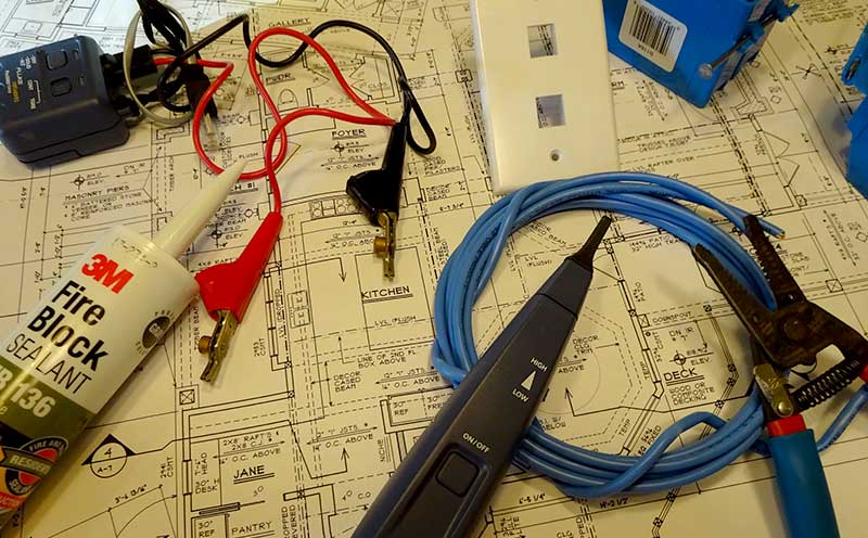 Tools of the trade for wiring and installation. List of services we offer.